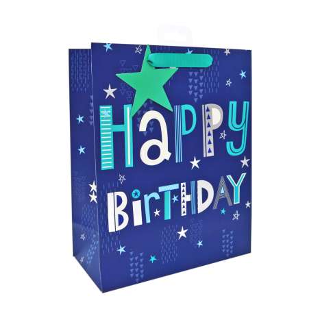 Medium Gift Bags (21cm x 26cm) - Blue Happy Birthday