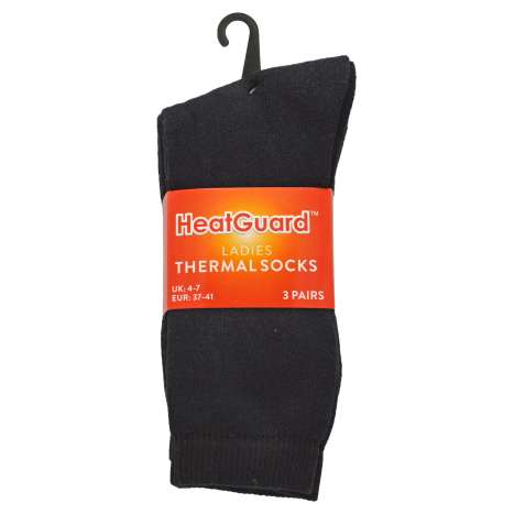 Heatguard Ladies Thermal Socks 3 Pack (Size: 4-7) - Black
