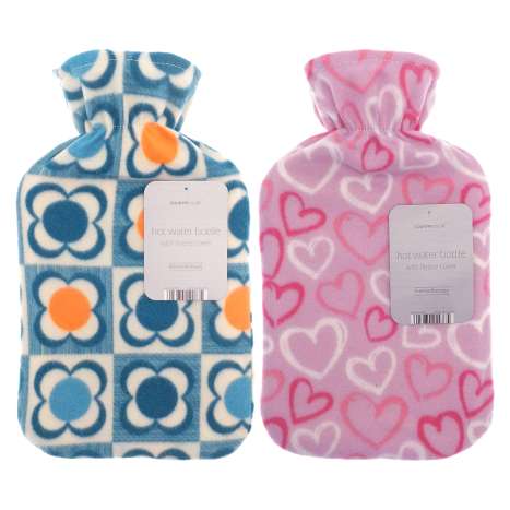 Country Club Hot Water Bottle (2L) with Printed Fleece Cover - Assorted Designs