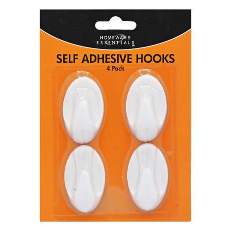 Homeware Essentials Self Adhesive Hooks 4 Pack