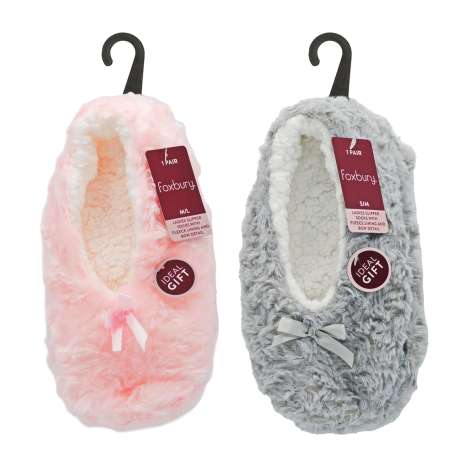 Foxbury Ladies Slipper Socks with Fleece Lining and Bow (Sizes: S/M & M/L) - Assorted Colours