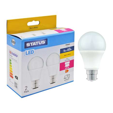 Status LED 5w=40w Classic Bayonet Cap Light Bulb - 2 Pack