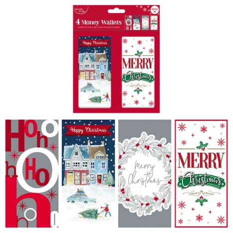 Christmas Money Wallets 4 Pack (Assorted) - Contemporary