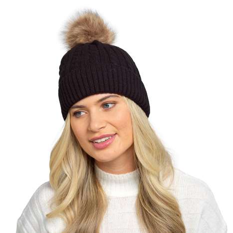 Foxbury Ladies Cable Knit Lined Pom Pom Hats (One Size) - Assorted Colours