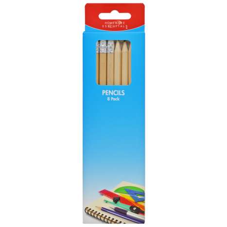 Homeware Essentials Pencils with Eraser Tips 8 Pack