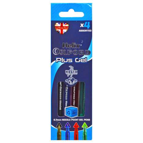 Helix Oxford Plus Gel Pens 4 Pack - Assorted Colours