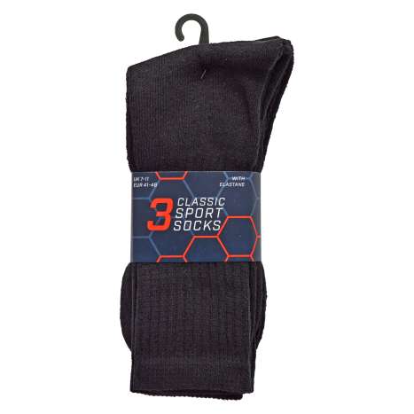 Men's Classic Sports Socks 3 Pack (Size: 7-11) - Black