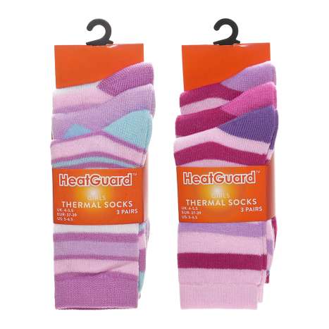 HeatGuard Girls Thermal Socks (Assorted Sizes) 3 Pack - Assorted Colours
