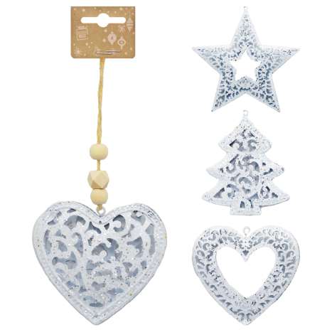 Christmas Hanging Metal Glittery Decoration - Assorted Designs