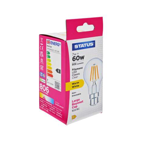 Status Filament LED Classic Light Bulb (7w=60w) Bayonet (B22)