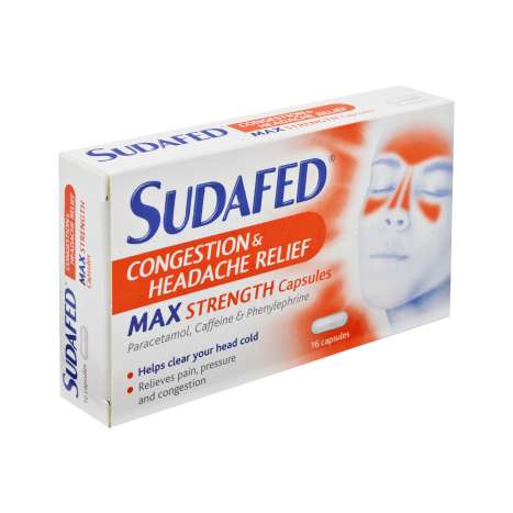 Sudafed Congestion & Headache Relief Max Strength Capsules 16 Pack