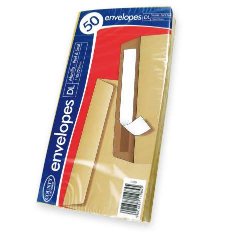 DL Peel & Seal Envelopes 50 Pack (110mm x 220mm) - Manilla