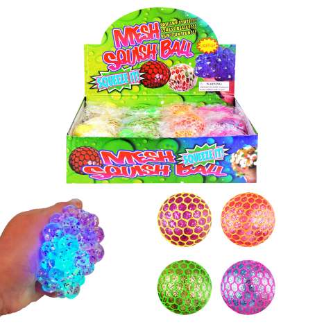 Mesh Glitter Squish Balls 7cm - Assorted Colours