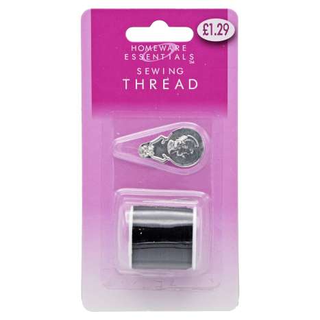 Homeware Essentials Black Sewing Thread & Threader 100m (HE09)