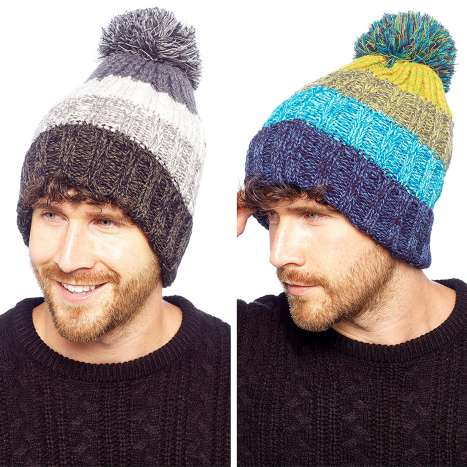 Tom Franks Men’s Knitted Beanie Hat with Fleece Lining - Assorted Colours