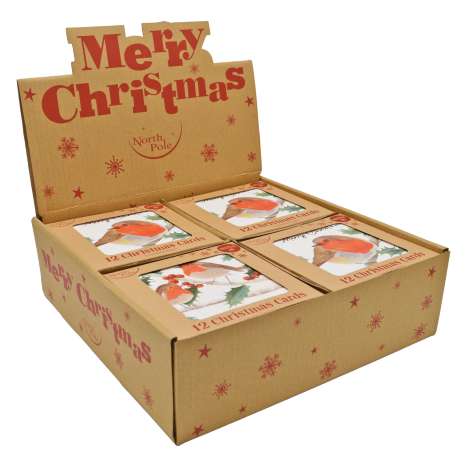 Boxed Christmas Cards 12 Pack - Kraft Robin