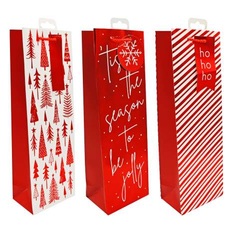 Red Foil Bottle Bags - Assorted Designs