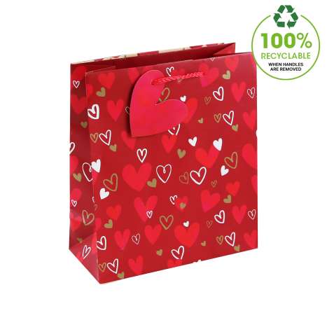 Medium Gift Bags (21.5cm x 25.5cm) - Red Hearts