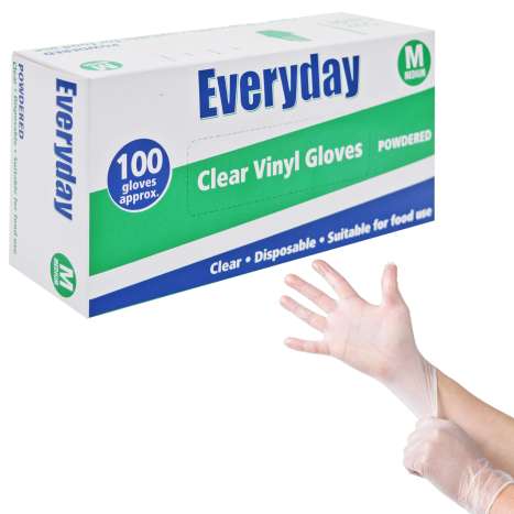 Everyday Clear Disposable Vinyl Gloves (Powdered) 100 Pack - Medium