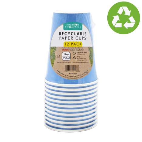 Homeware Essentials Recyclable Paper Cups (350ml) 12 Pack - Blue