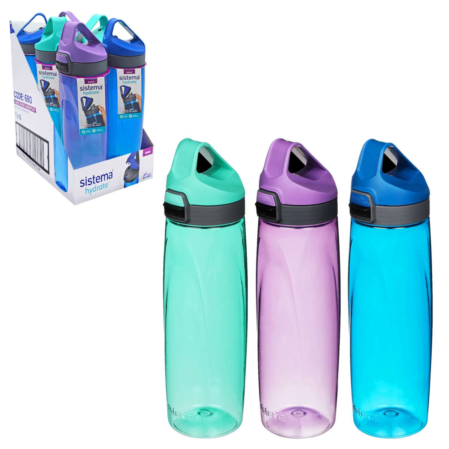 Sistema Tritan Adventum Water Bottle, Gourde étanche 900 ml avec capuchon  à bouton-poussoir, Sans BPA