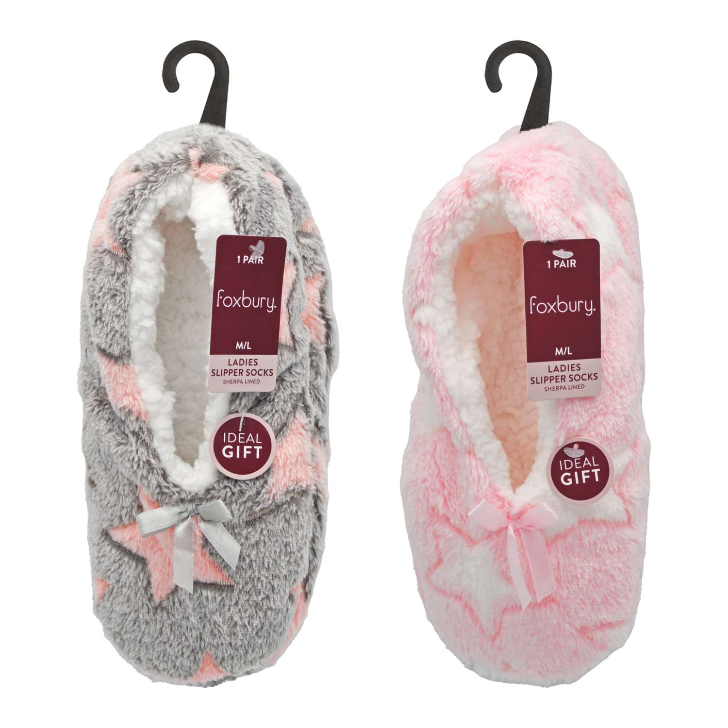 Wholesale Foxbury Ladies Slipper Socks with Sherpa Lining and Bow